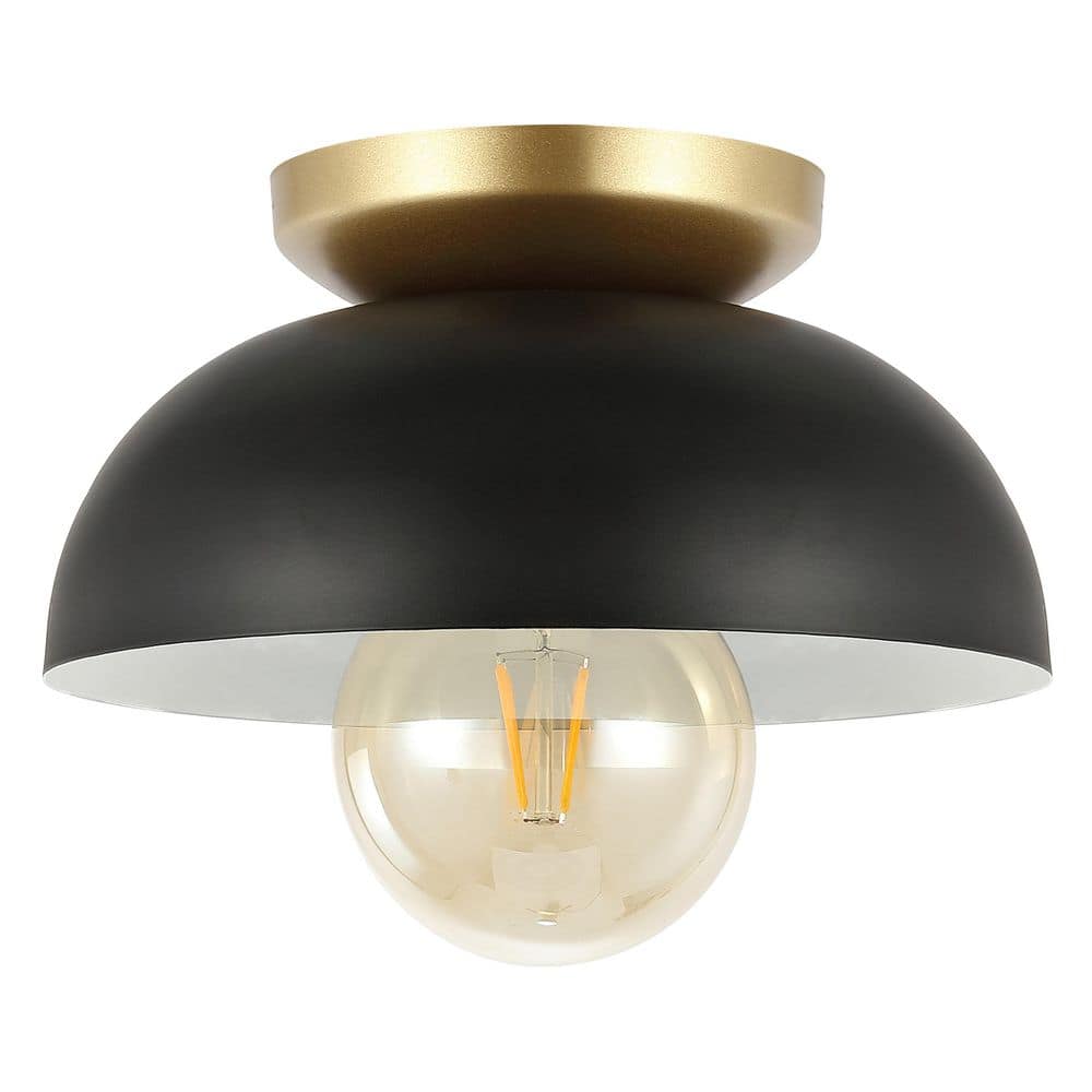 Paulina 8.5" Black/Gold Industrial Iron LED Ceiling Light