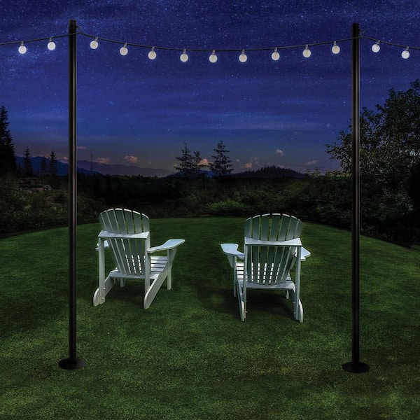 One 10 ft. Premium String Light Pole For Grass/Dirt, Black