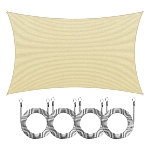 AMGO 8 ft. x 12 ft. Rectangle Sun Shade Sail with Rope-Beige