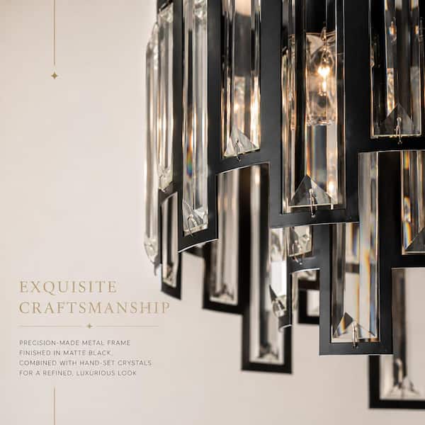ALOA DECOR 6-Lights 16 in. Modern Matte Black Drum Crystal Flush