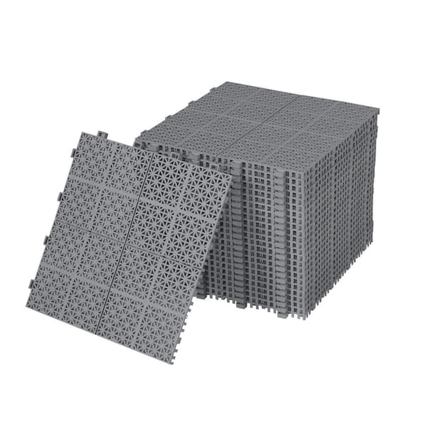 FIROMO 12 in. x 12 in. Gray Plastic Waterproof Rose Pattern Interlocking Floor, Patio Deck Tile (24 PCS)