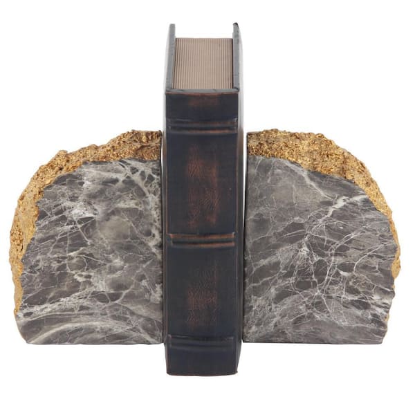 Gray Polystone Geode Bookends with Gold Detailing (Set of 2)