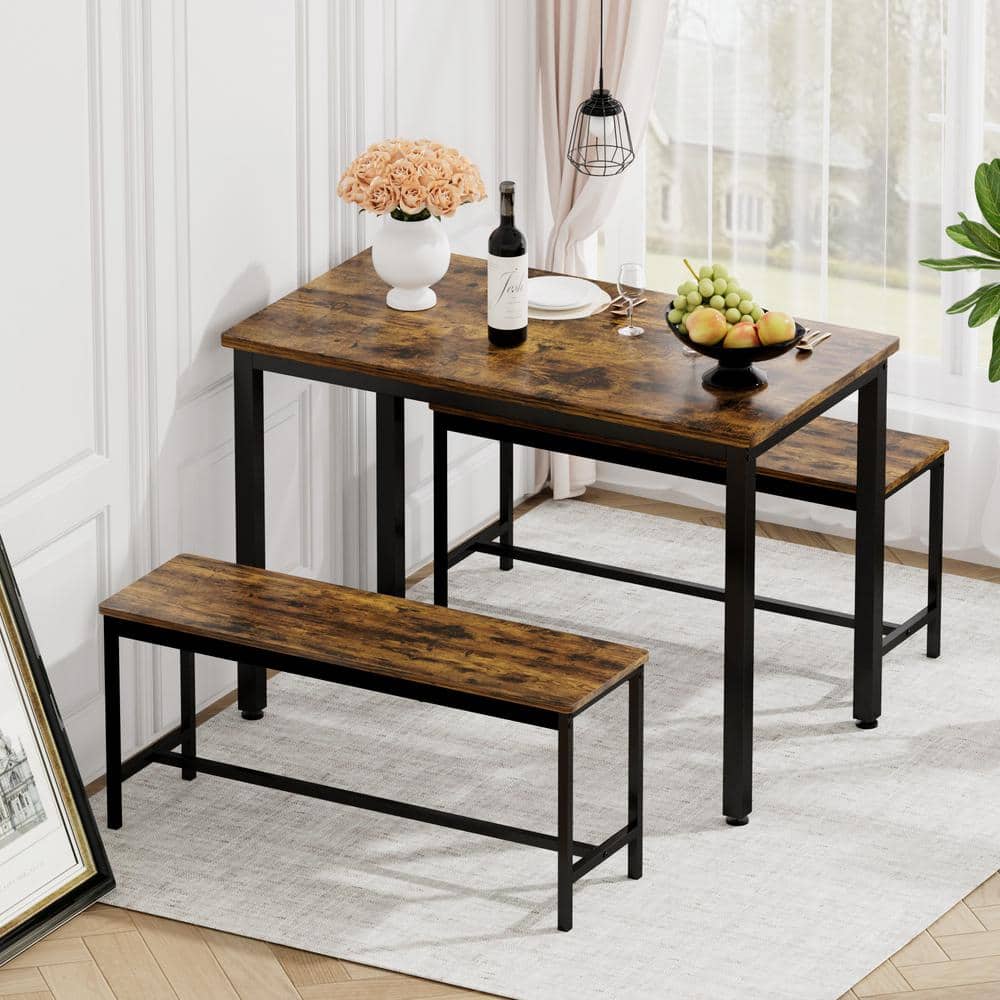 3-Piece Metal Outdoor Dining Set, Industrial Style Table with Chairs Set fo