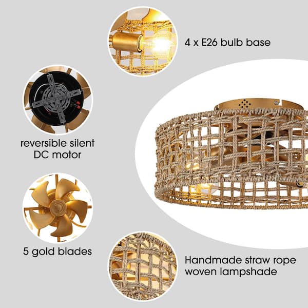 matrix decor 17.72 in. 4-Light Indoor Gold Flush Mount Hemp Rope