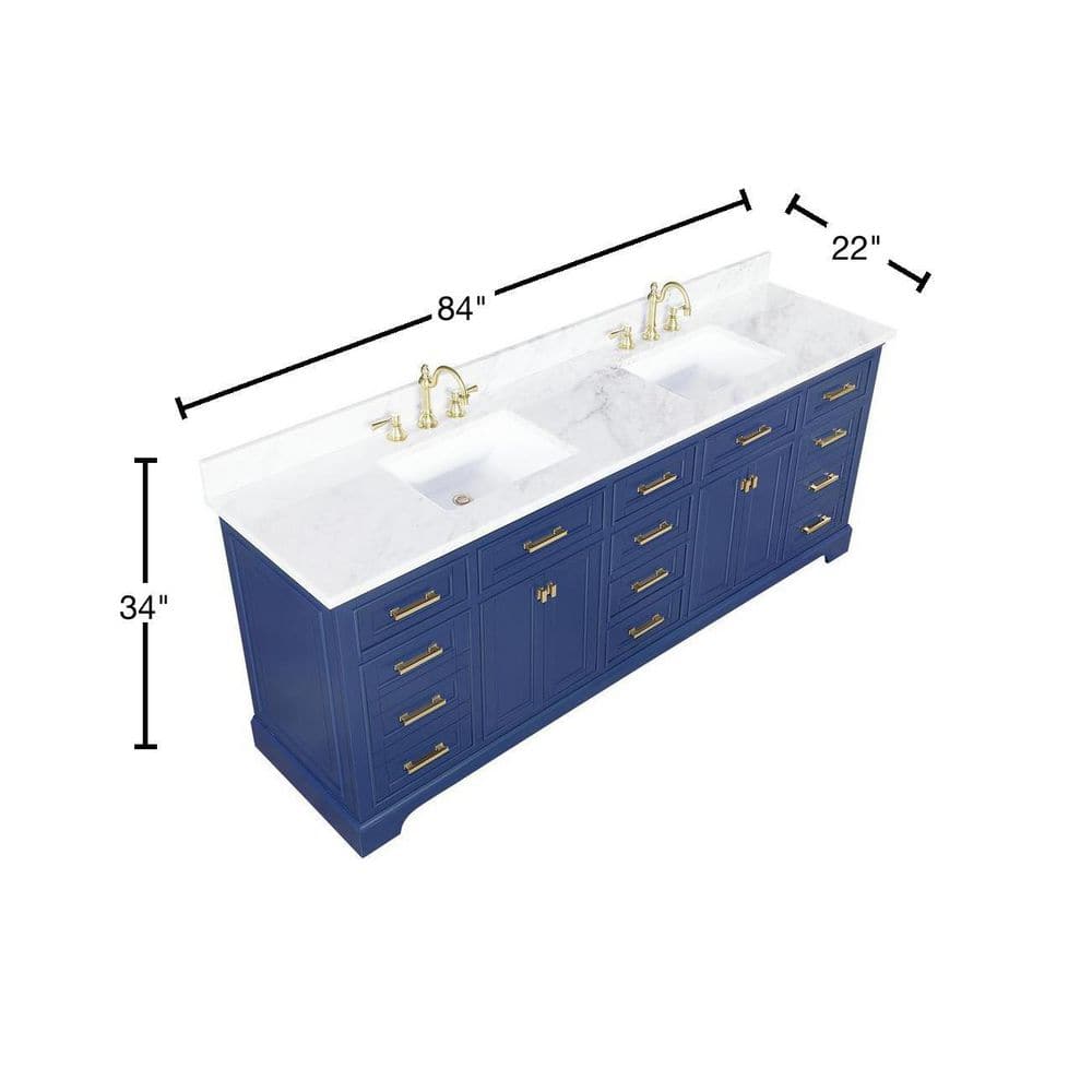 Milano 84" Blue Double Sink Vanity with Marble Top