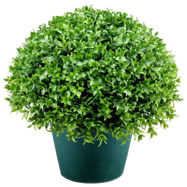 National Tree Company 13 in. Globe Artificial Japanese Holly Bush in Dark Green Round Growers Pot