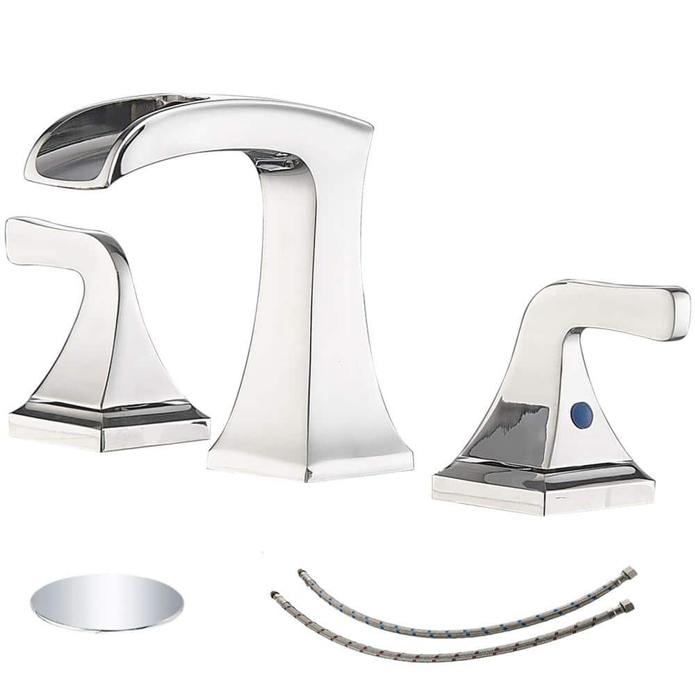 8 in. Widespread Waterfall Double Handle Bathroom Faucet with Pop-Up Drain 