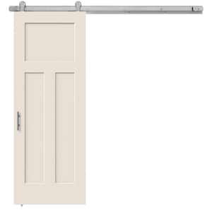 30 in. x 84 in. Craftsman Primed Smooth Molded Composite MDF Barn Door with Modern Hardware Kit