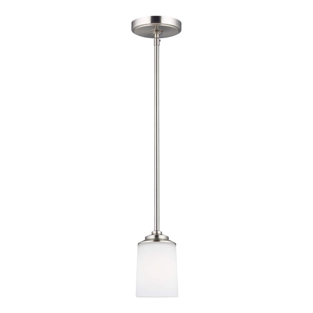 Kemal 1-Light Brushed Nickel Transitional Mini Pendant with Etched/White Inside Glass Shade price history on PriceWatchPro