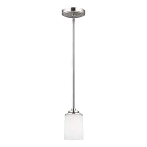 Kemal 1-Light Brushed Nickel Transitional Mini Pendant with Etched/White Inside Glass Shade