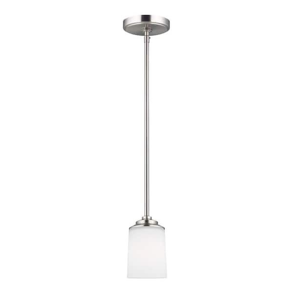 Generation Lighting Kemal 1-Light Brushed Nickel Transitional Mini Pendant with Etched/White Inside Glass Shade