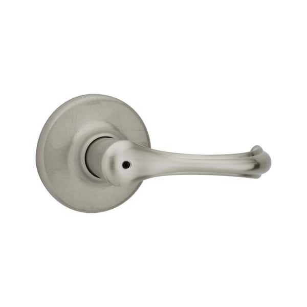 Kwikset Dorian Satin Nickel Privacy Bed/Bath Door Handle with Microban Antimicrobial Technology and Lock