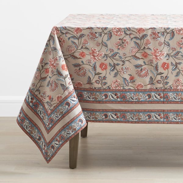 The Company Store Autumn Garden 70 in. W x 90 in. L Whites Floral Cotton Tablecloth