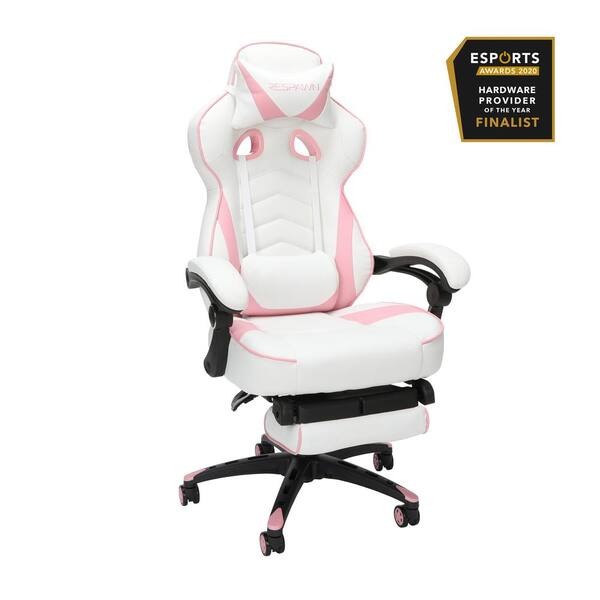 RESPAWN 26.8 in. Width Big and Tall Pink Bonded Leather Gaming Chair with Adjustable Height