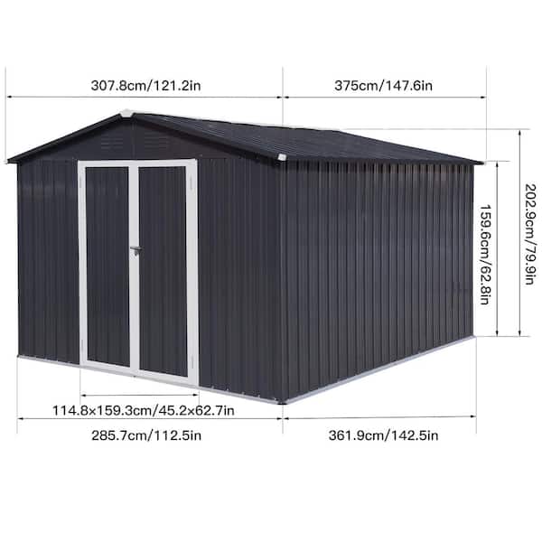 10 ft. W x 12 ft. D Outdoor Metal Shed Utility Tool House with