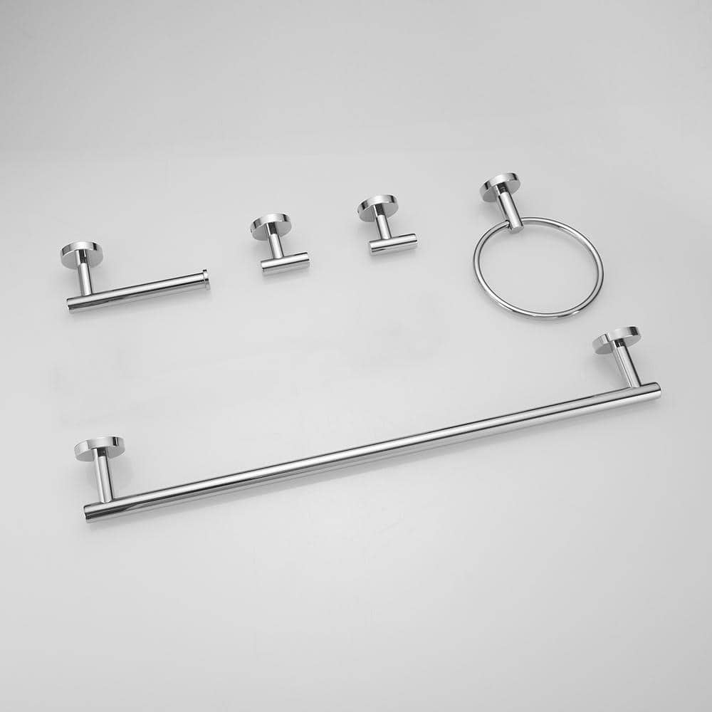 Chrome 5-Piece Bathroom Hardware Set with Towel Bar