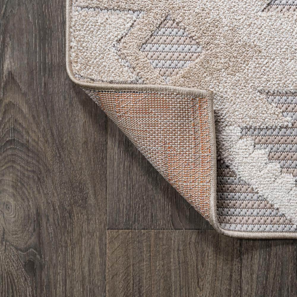 Sumak High-Low Pile Beige/Gray Geometric Indoor/Outdoor Runner Rug
