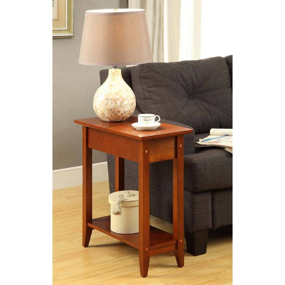Cherry Birch Veneer Rectangular Flip Top End Table with Storage