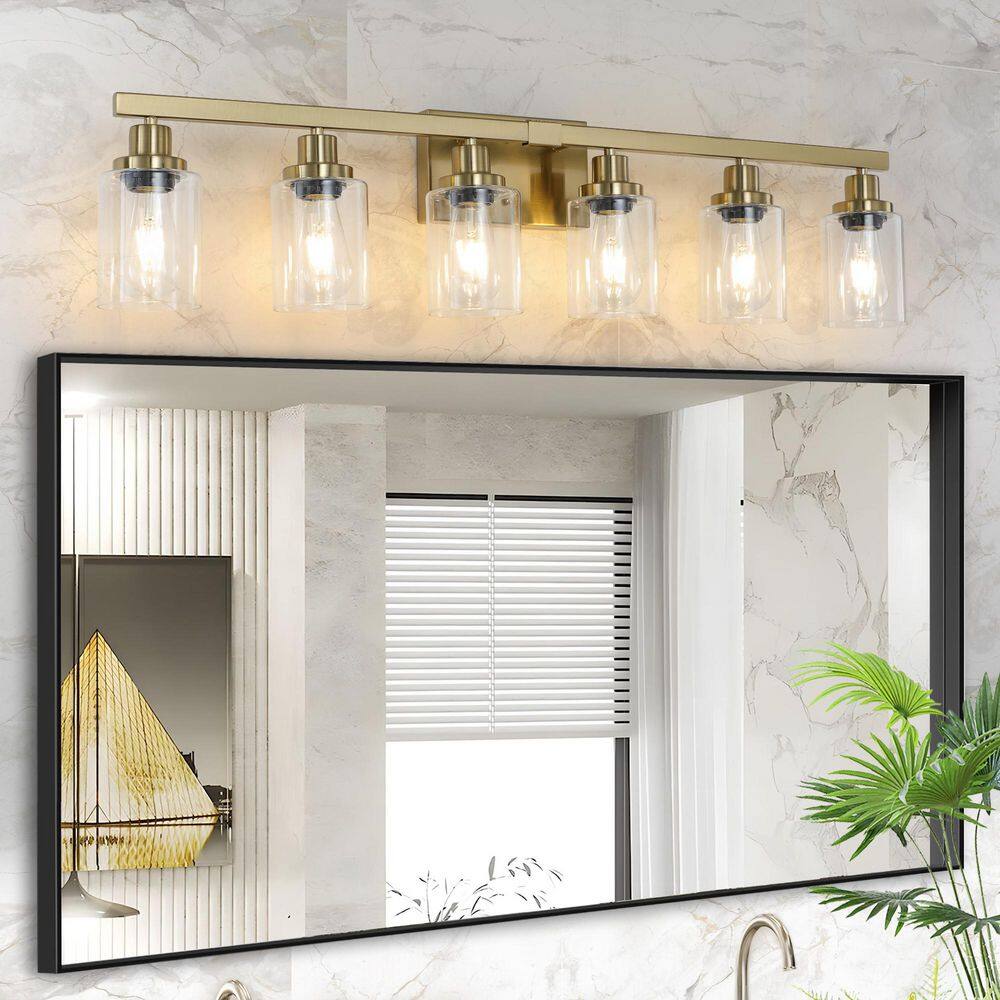 36 in. 6-Light Gold Bathroom Vanity Light Fixture with Clear Glass Shades, no bulbs included price history on PriceWatchPro