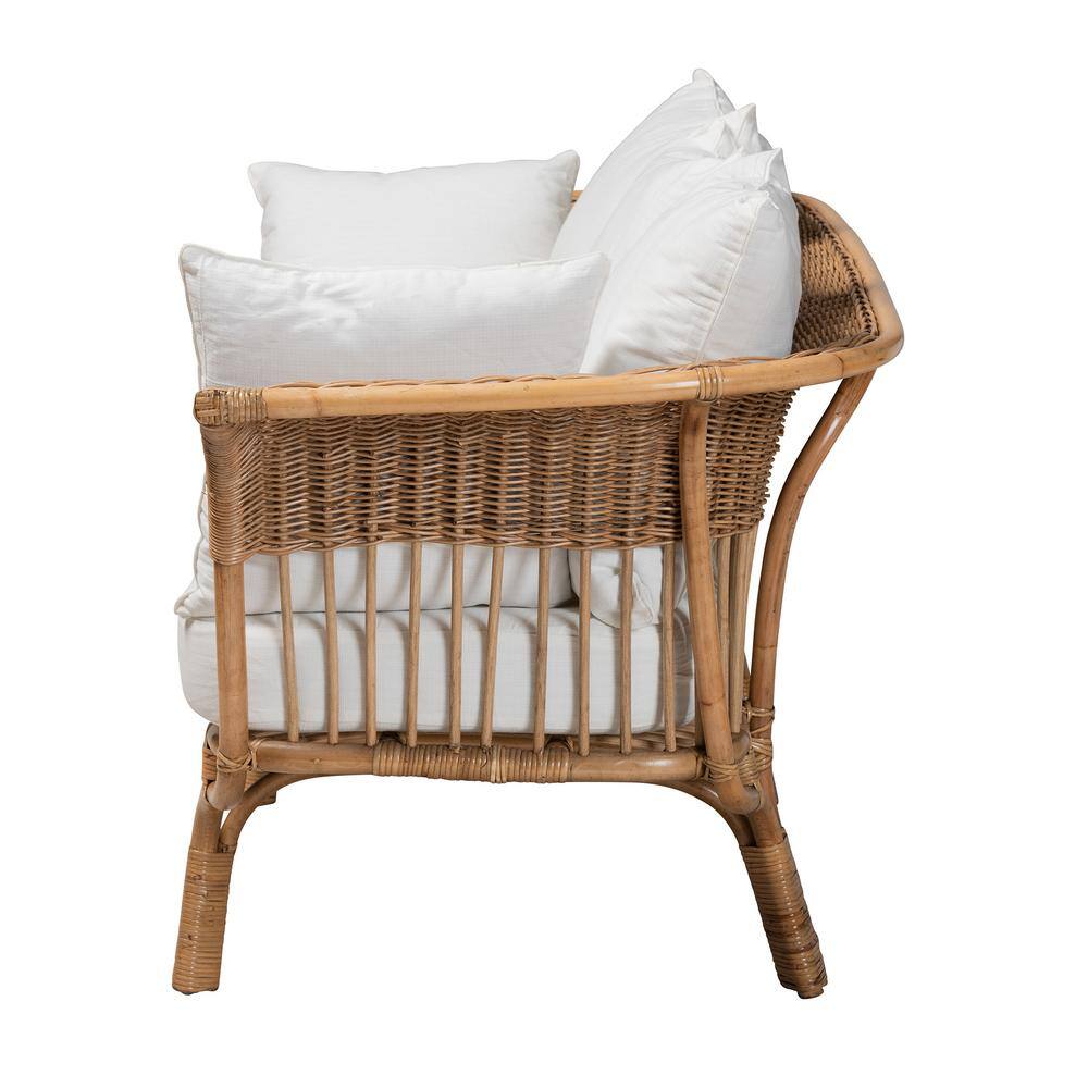 Edana Natural Rattan Sofa with White Cushions