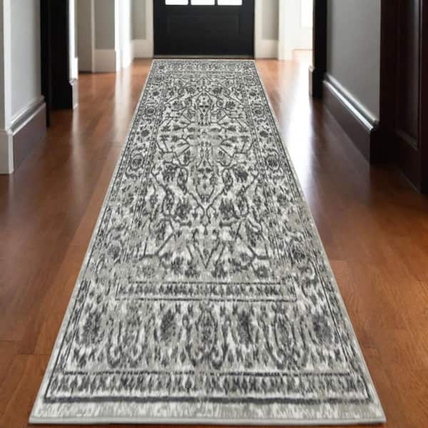 2 X 10 Gray Floral Washable Area Rug Runner Rug