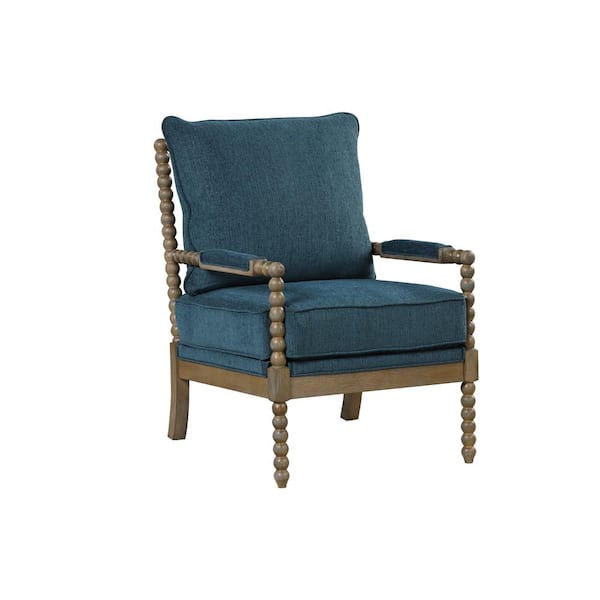Best Master Furniture Hutch Aegean Blue Fabric Arm Chair in Natural Oak