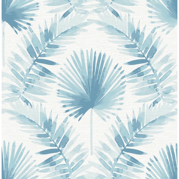 A-Street Prints Calla Blue Painted Palm Matte Paper Non-Pasted Wallpaper