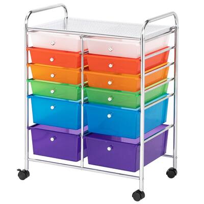 12 Plastic Drawers Multi-Color Storage Rolling Cart Studio Organizer