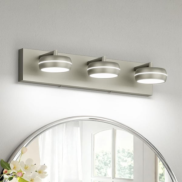 20.47 in. 3-Light Nickel LED Bathroom Vanity Light with Dimmable 5500K Light