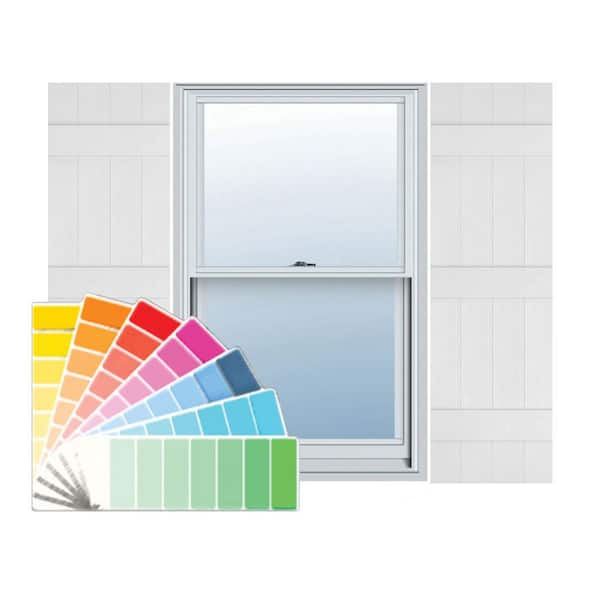 Ekena Millwork 14 in. x 80 in. Lifetime Vinyl Standard Four Board Joined Board and Batten Shutters Pair Paintable