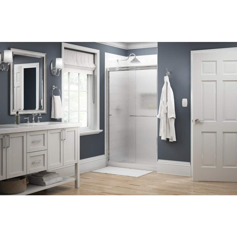 Traditional 48 in. x 70 in. Semi-Frameless Sliding Shower Door in Chrome with 1/4 in. Tempered Rain Glass -  Delta, 2421892