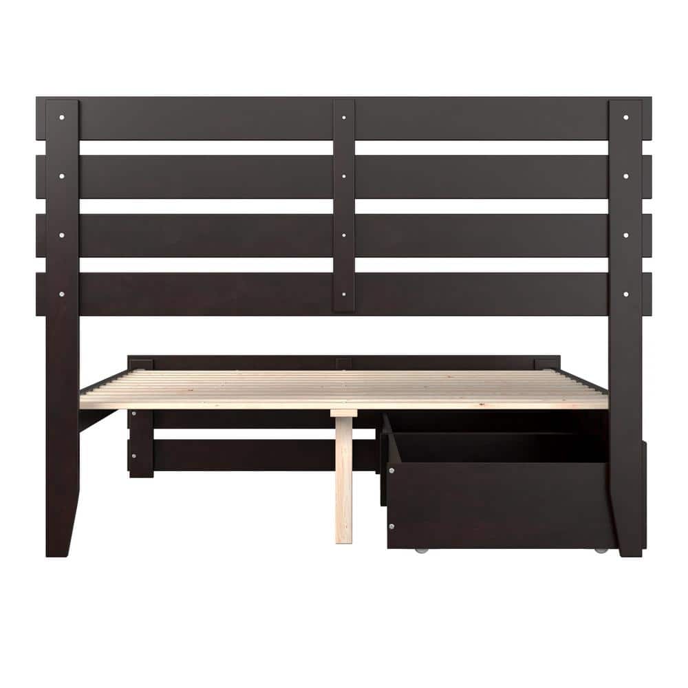 Espresso Full Wood Storage Bed with Headboard and Drawers