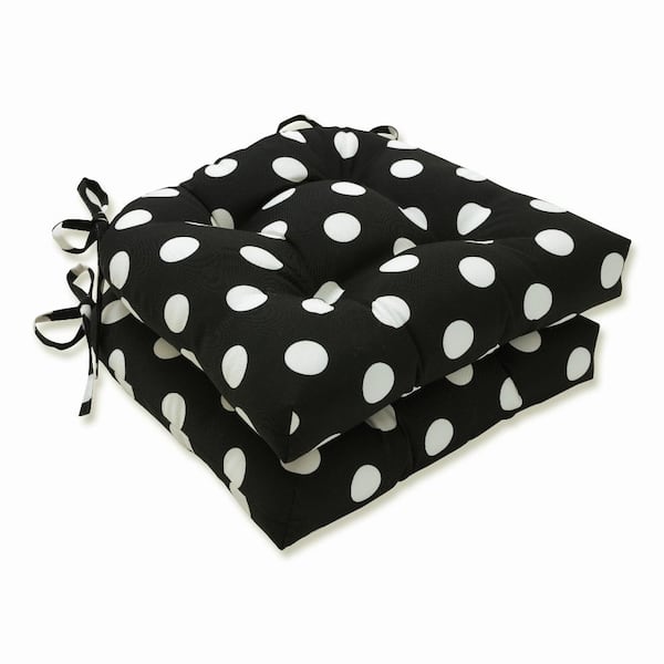 Pillow Perfect 17.5 in. x 17 in. Outdoor Dining Chair Cushion in Black/White (Set of 2)