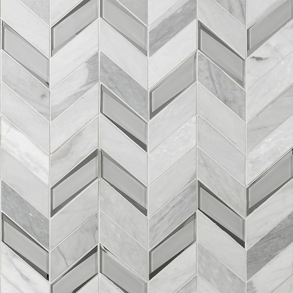 Verona Polished Gray Marble Chevron Mosaic Tile