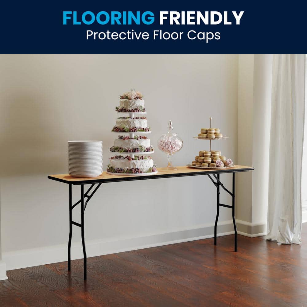 72 in. Natural Wood Tabletop Metal Frame Folding Table
