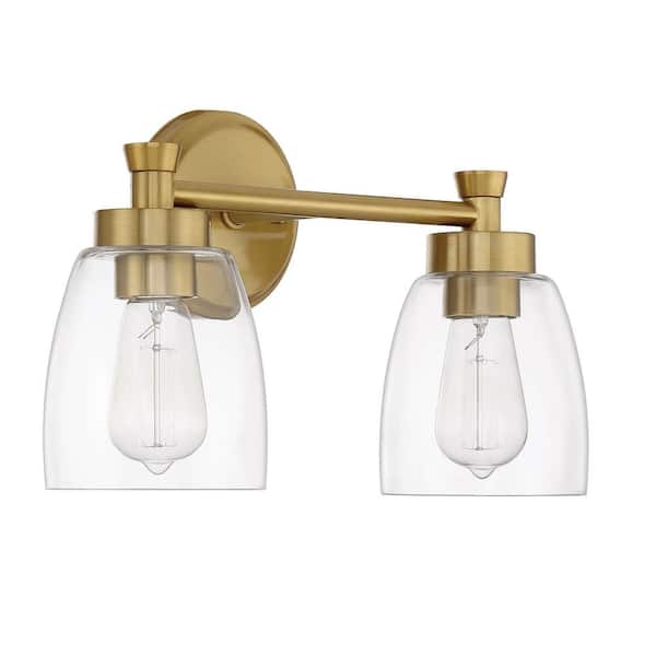 Henning 15.75 in. 2 Light Satin Brass Finish Vanity Light with Clear Glass Shade