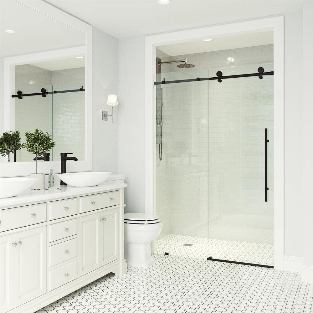 Elan E-Class Matte Black Frameless Sliding Shower Door 52-56" W x 76" H