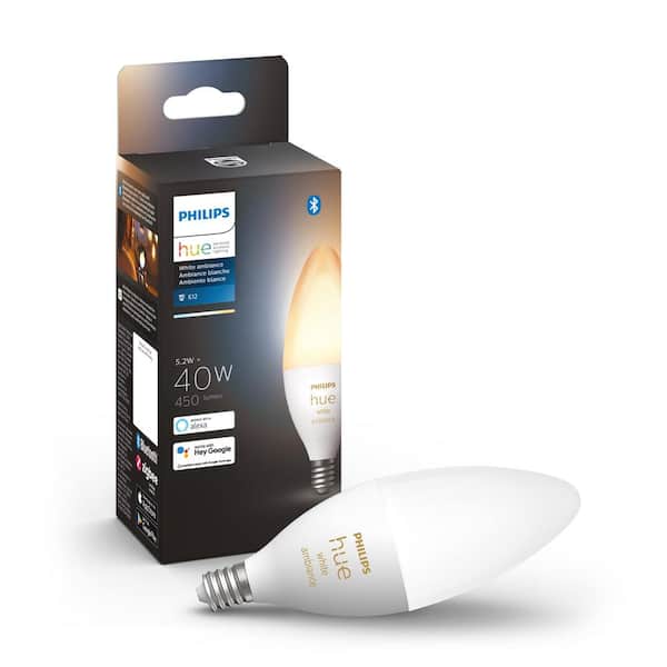 Philips Hue 40-Watt Equivalent E12 Smart LED Candelabra Tunable White Light Bulb with Bluetooth (1-Pack)