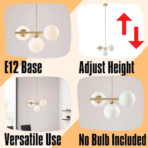 Luna Series 3-Light Gold with Frosted Glass Globe Clean Round Chandelier for Dining Room and Entryway