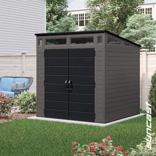 Modernist 7 ft. W x 7 ft. D Plastic  Resin Storage Shed with Floor (53 sq. ft.) in Peppercorn (Gray)