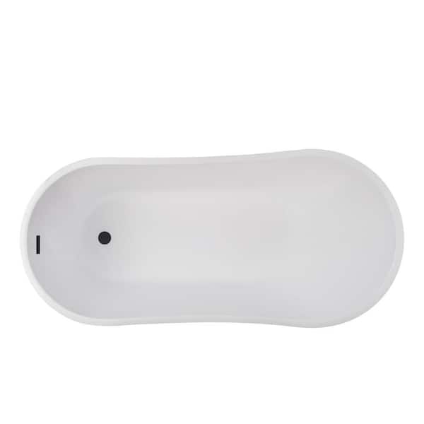 Vanity Art Clermont 59 in. Acrylic Freestanding Flatbottom Bathtub in White/Matte Black