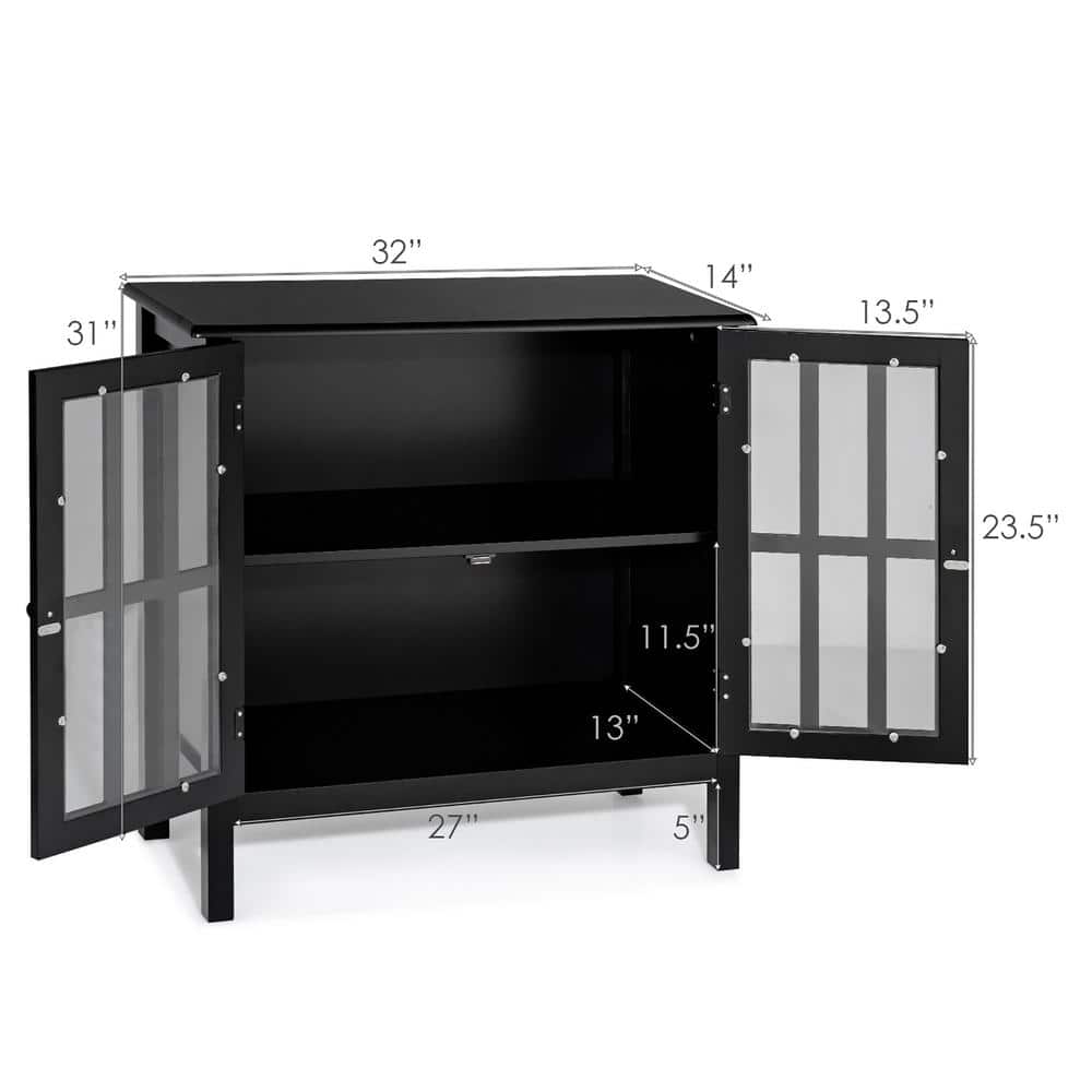 Modern Black MDF Console Table with Tempered Glass Doors
