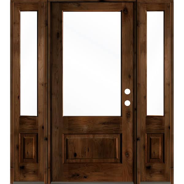 64 in. x 80 in. Knotty Alder Left-Hand/Inswing 3/4 Lite Clear Glass Provincial Stain Wood Prehung Front Door with DSL