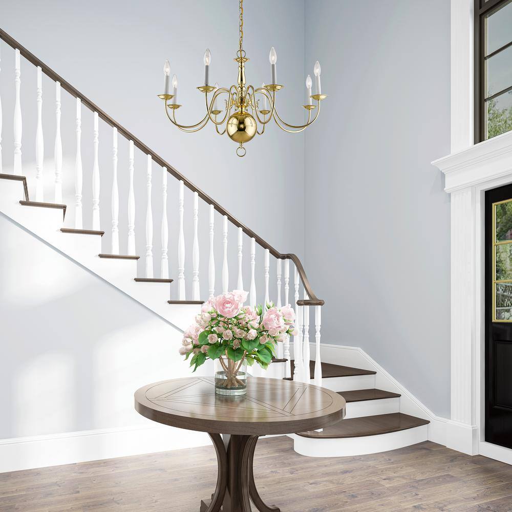 Elegant Williamsburgh Polished Brass 8-Light Colonial Chandelier