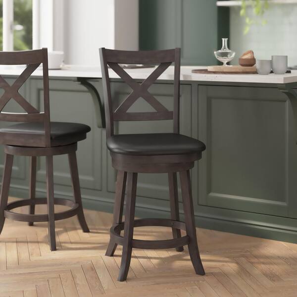Carnegy Avenue 25 in. Gray Wash Walnut/Black Full Wood Bar