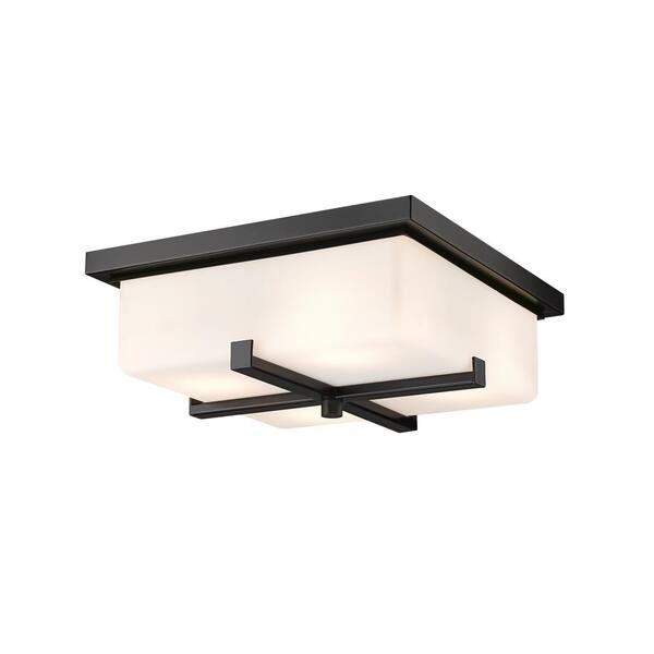 Unbranded Sana 4-Light Black Outdoor Flush Mount with White Opal Glass Shade