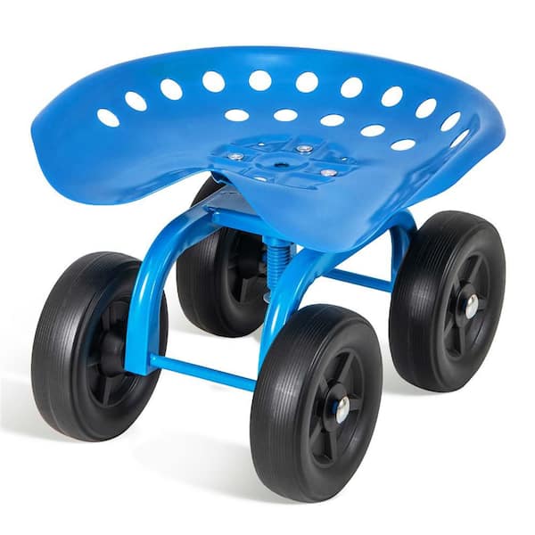 0 cu. ft. Metal Rolling Garden Cart Heavy Duty Workseat with 360° Swivel Seat and Adjustable Height Blue