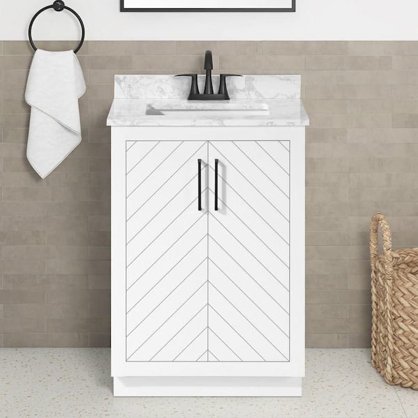 Huckleberry 24 in. Single Sink White Bath Vanity with White Engineered Marble Top (Assembled)