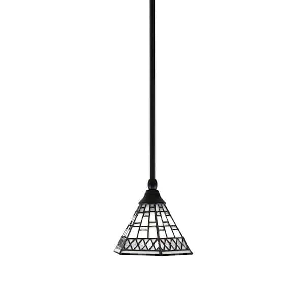 Unbranded Sparta 100-Watt 1-Light Matte Black Shaded Pendant Light Mini Pendant with Pewter Art Glass, No Bulb included