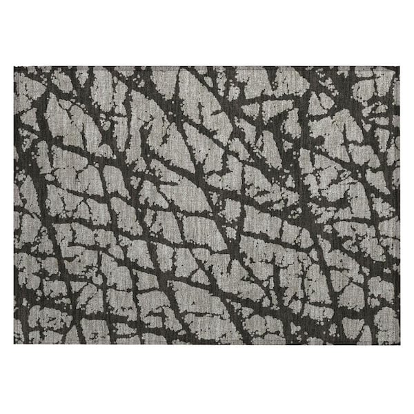 HomeRoots Gray and Black 2 ft. x 3 ft. Abstract Indoor/Outdoor Area Rug